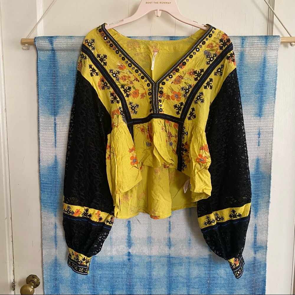 Free People Boogie All Night Flowy Embellished Top S